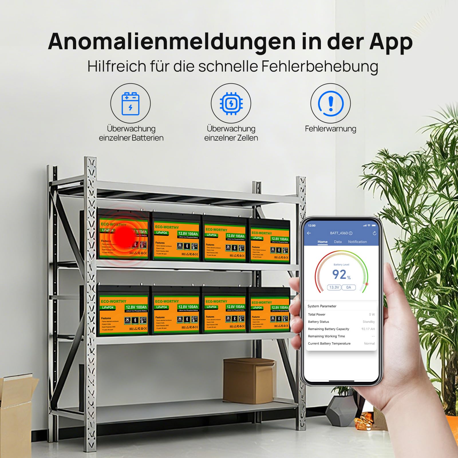 ECO-WORTHY 12V 100Ah LiFePO4 Bluetooth mit 12/24V 20A Ladegeräte,Lithiumbatterie 12V 100AH mit BMS Low Temperature Schutz für Wohnmobil,Boot,Wohnwagen