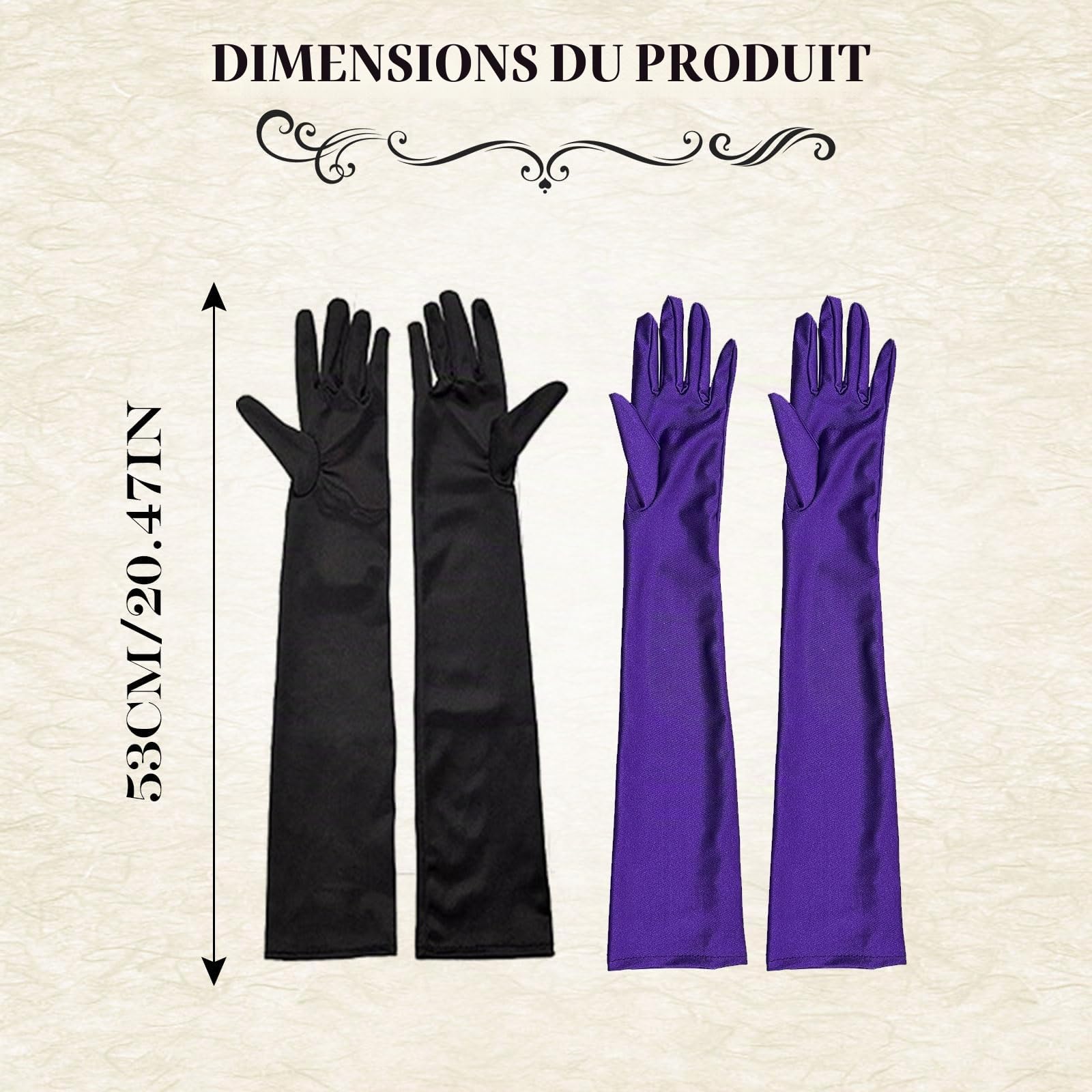 UILYNIU 2 Paires Gant de Longs Soirée Femme, Années 1920 Gants Long Satin Élégants, Accessoire de Années 80 Noir Longs Gants De Danse Gants D'opéra Déguisements Gants pour Femme Halloween Noël