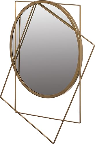 Miniatura 4 de Uniquewise Círculo decorativo con marco de metal dorado de 2 cuadrados montado en la pared espejo moderno sala de estar dormitorio tocador entrada