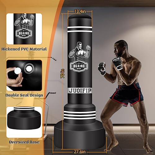 Miniatura 2 de Saco de boxeo independiente para adultos, bolsa de boxeo de 70 pulgadas con soporte para patadas, bolsa pesada con guantes de boxeo y bomba de aire