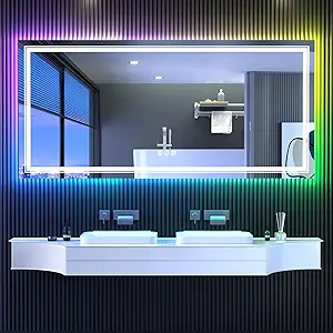 LED Mirror for Bathroom, 72"X32" with 8 RGB Backlit +3 Front Lit (Adjustable Individually), Anti-Fog, Large Lighted Bathroom Vanity Mirror for Wall,Shatterproof,Memory Function,Tempered Glass