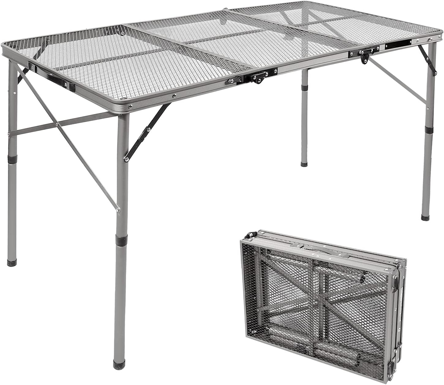 RedSwing Portable Grill Table for Outside, Aluminum Folding Grill Stand Table for Outdoor Camping Picnic BBQ, Lightweight Adjustable Height, (48"x24"x15"/28" Sliver)