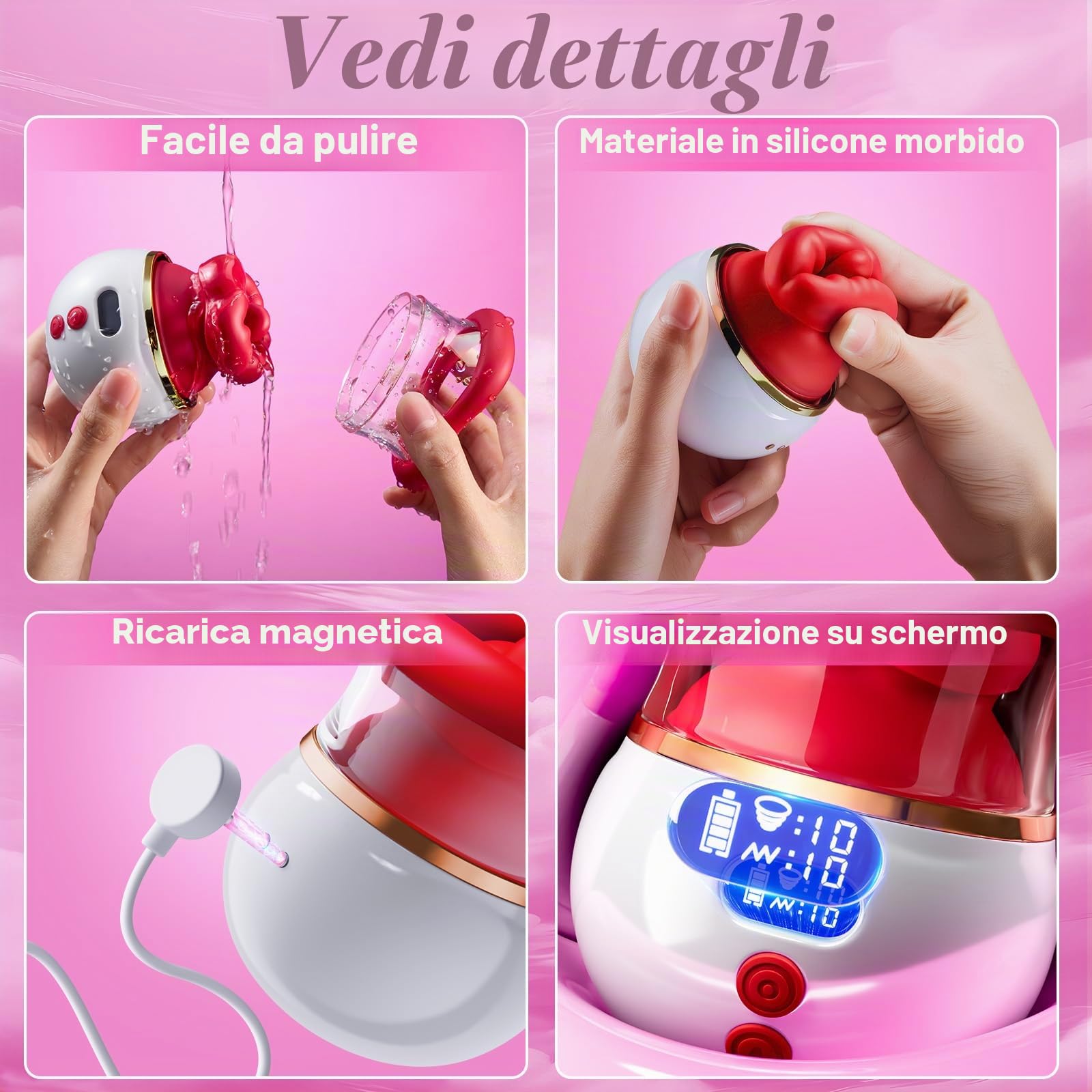 Vibrazione per le donne che succhiano il sesso giocattolo, set di vibratore 5 in 1 giocattolo sessuale per donne con LCD e 10 succhie, 10 leccate di lingua e 10 vibratori, vibratori per capezzoli