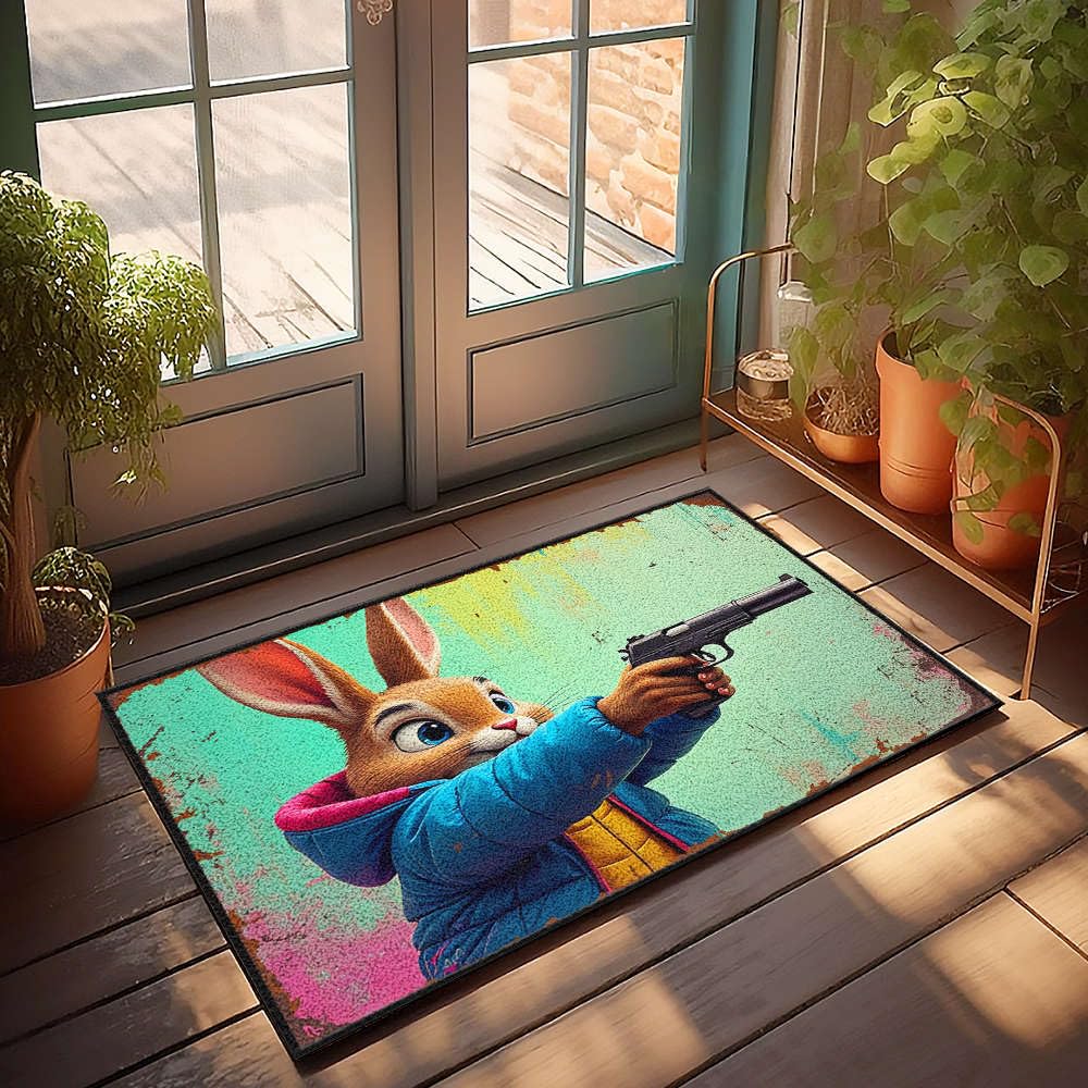 Paillasson d'automne lapin pistolet tapis d'extérieur 65x90