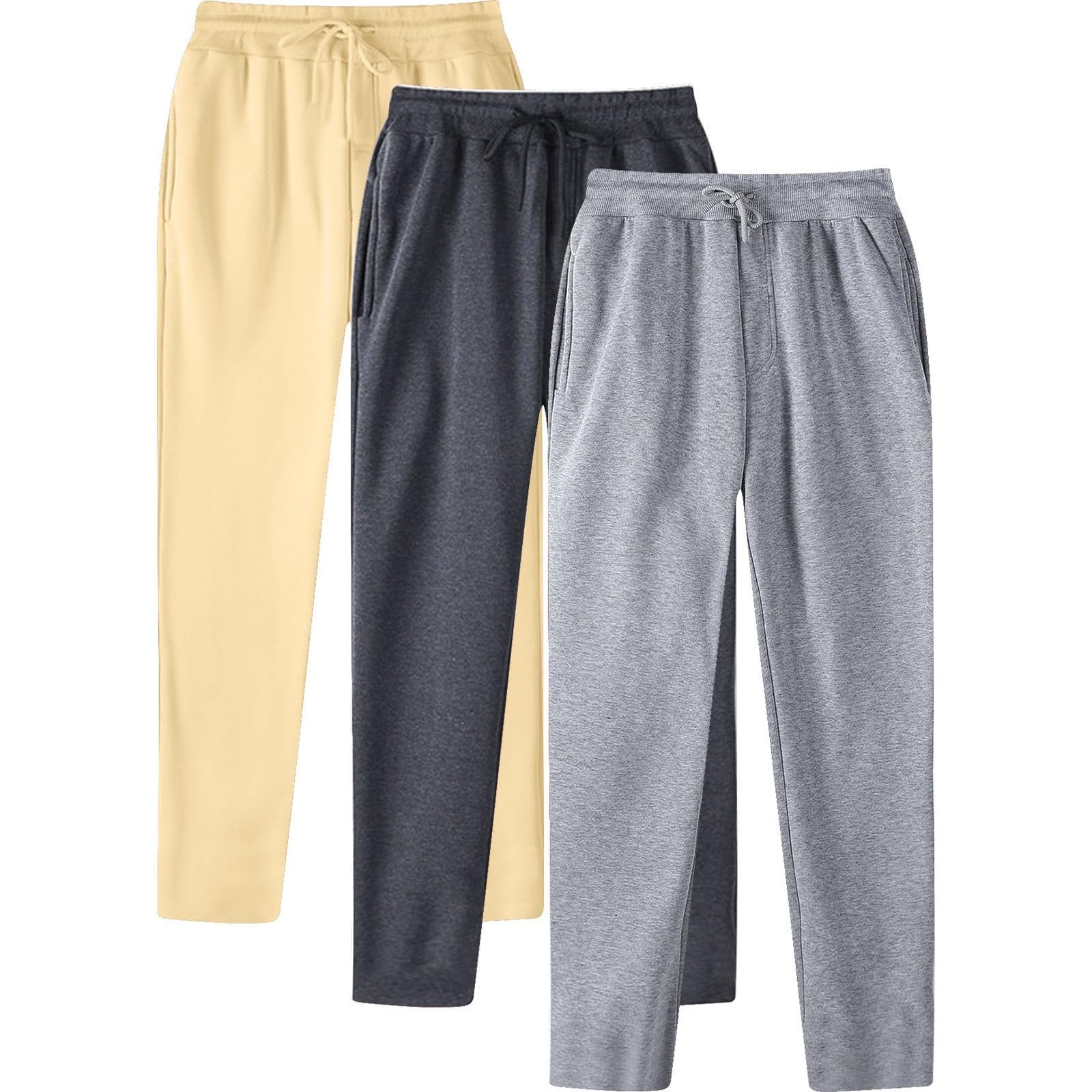 SOOUICKER Baggy Jogginghose Herren 3er Pack Trainingshose Lang Ohne Bündchen Sporthose Fitness mit Taschen Freizeithose mit Gummizug Weit Hosen Jogger Locker