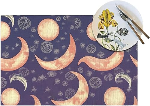 Miniatura 5 de 6 PCS PVC Placemats Set Place Mats Beautiful Moon Non-Slip Weave Place Mats 12" x 18" Farmhouse Table Mat Set for Family Dinners Wedding Parties