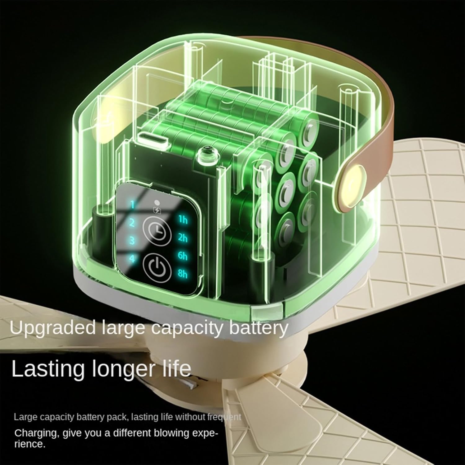 Silents Ceiling Fan with Light 7200/3600mAh Rechargeable Battery Remote Controls 4 Speed Adjustable Portable Fan for Camping Tent Hanging Bracket Portable Camping Fan with Remote Controls