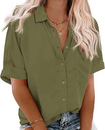Women Satin Silky Button Down Shirt Short Sleeve V Neck Single Breasted Button Down Lapel Collar Summer Blouse Tops (A White, S