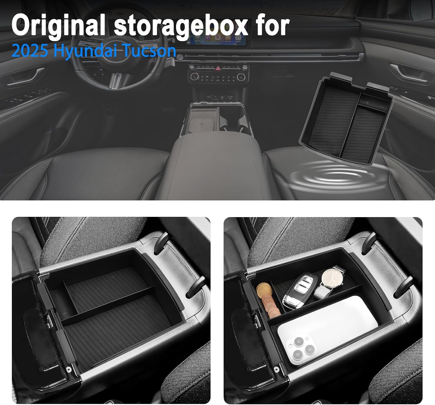 SHAOHAO 2 Pcs for 2025 2026 Hyundai Tucson Center Console Organizer for 2025 2026 Hyundai Tucson Accessories (Limited/Hybrid) Tray Double Space Storage Box (ONLY for Tucson with Electronic Shift)
