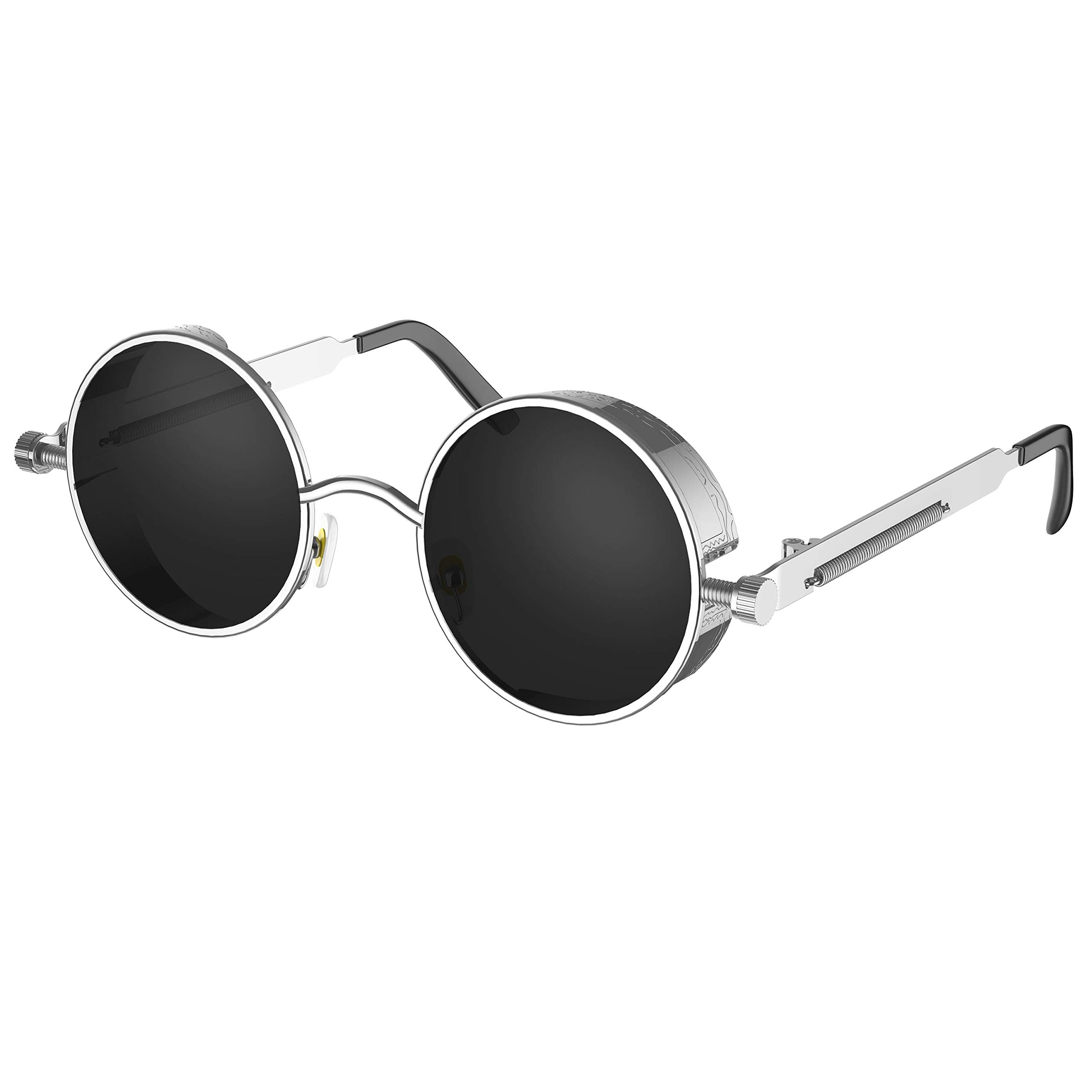 Retro Gothic Steampunk Sunglasses for Women Men Round Lens Metal Frame