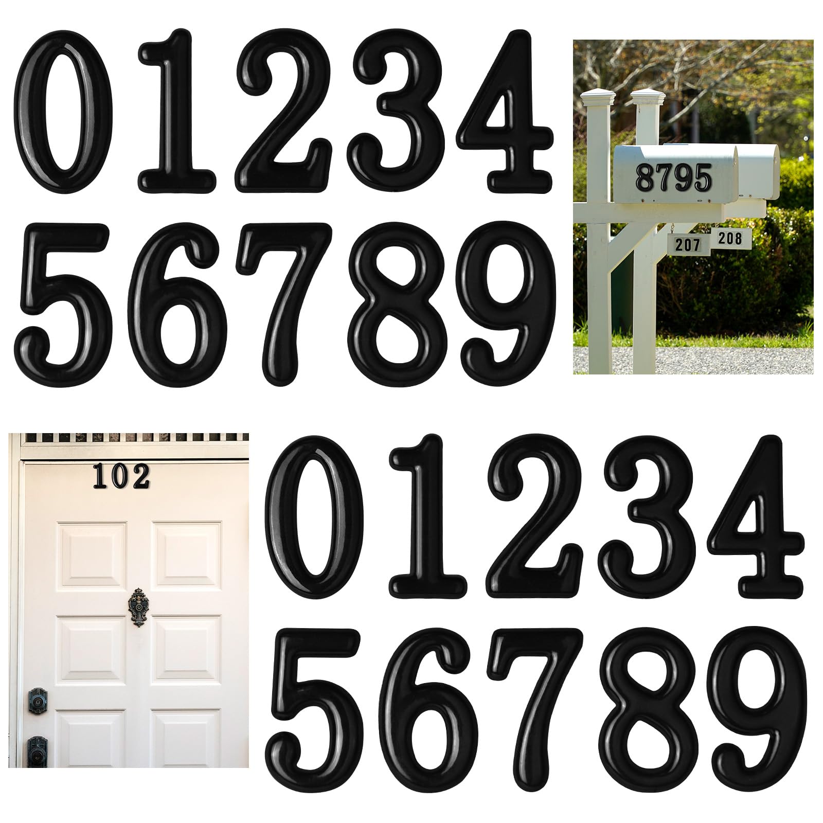 opasyo 30 Pieces Mailbox Numbers for Outside 2 inch 0-9 Self-Adhesive Mail Box Numbers,3D Gold House Numbers for Mailbox, Apartment, House, Trash Bins,Office Hotel Room (Black, 2inch)
