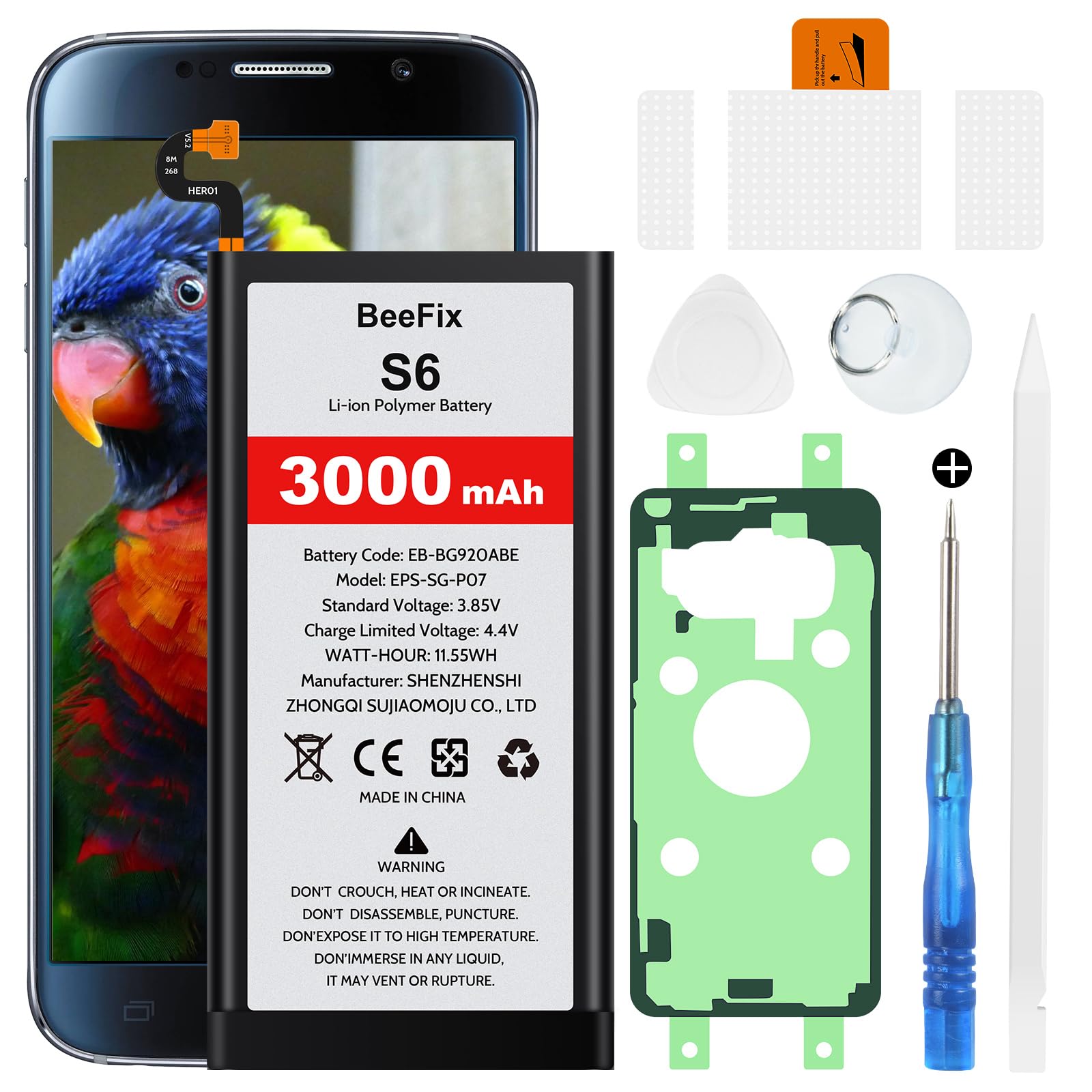 Batteria per Samsung Galaxy S6 (SM-G920, G920V, G920T, G920A, G920P, G920I, G920F, S906L), 3000 mAh ad alta capacità per Galaxy S6(EB-BG920ABE) con strumenti di riparazione professionali