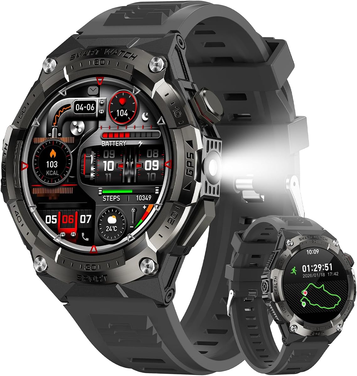 STARKING Reloj inteligente para hombres con GPS incorporado, rastreador de ejercicios en modo deportivo 115, monitor de frecuencia cardíaca durante el sueño 24/7, responder/hacer llamadas/batería de 60 días, reloj inteligente resistente al agua 3ATM para Android iPhone, gris