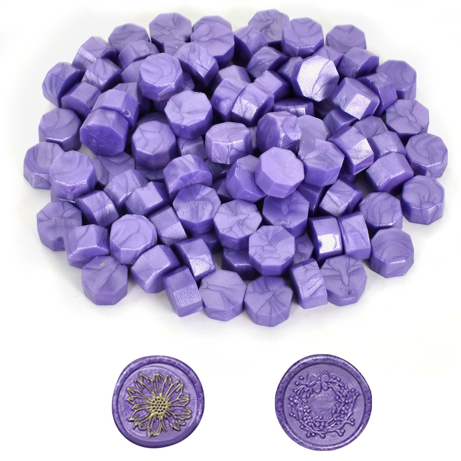 100pcs Sealing Wax Beads, Wax Seal Purple, Octagon Beads for Seal Stamp Letters Envelopes Decoration Invitations Cards Gift Wrapping Crafts