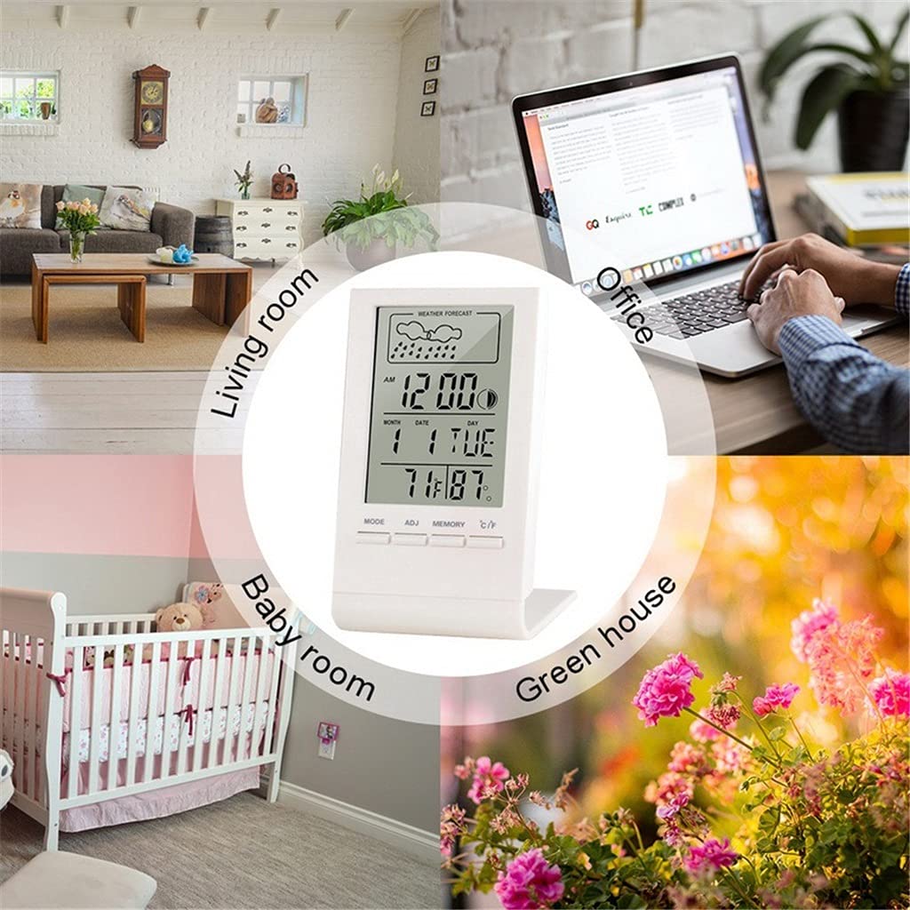 Cyfrowy termometr LCD, higrometr, stacja pogodowa do użytku wewnątrz i na zewnątrz, automatyczny elektroniczny monitor temperatury i wilgotności, zegar，Svart