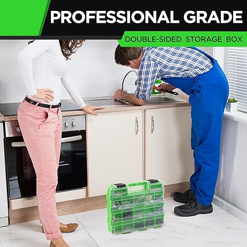 Miniatura 9 de Organizador de caja de herramientas de piezas pequeñas, 2 paquetes de herramientas de almacenamiento de 34 compartimentos de doble cara con