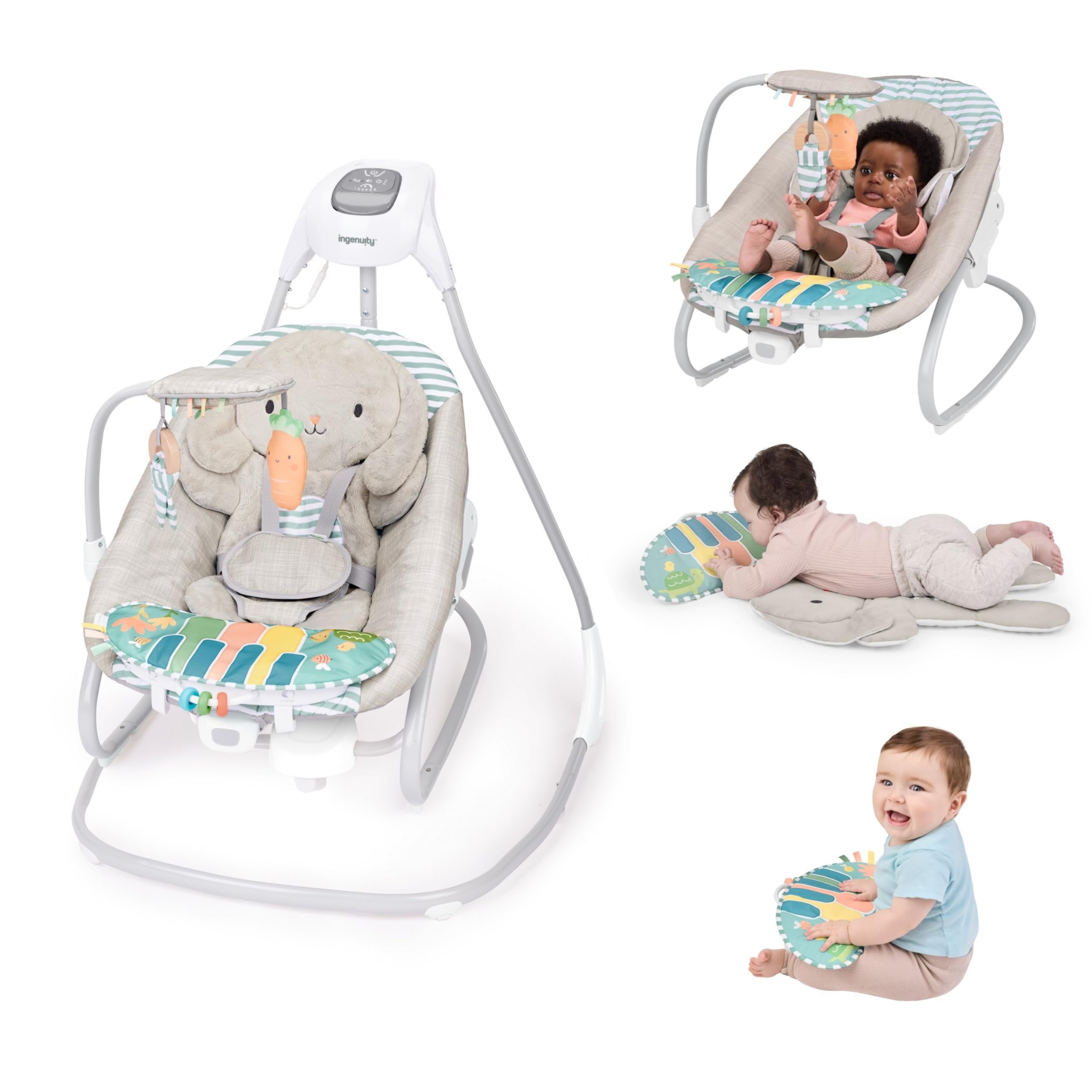 Ingenuity SimpleComfort Piano Playtime 4-in-1 Baby Swing & Rocker, Soothes & Grows with Baby, Rotating Seat Swings in 3 Directions, 6 Speeds & 12