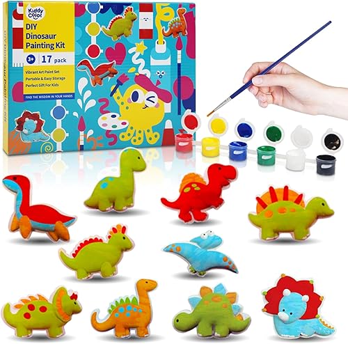 KIDDYCOLOR Juego de manualidades para niños, pintura en yeso, decora tus dinosaurios y crea tu propio mundo de dinosaurios como regalo para edades