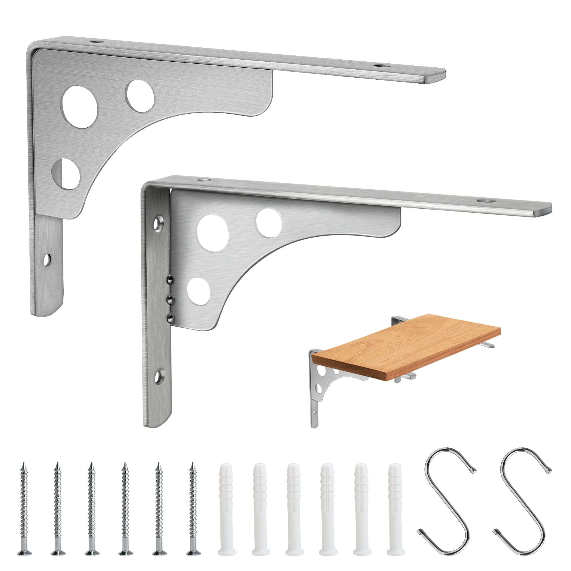 Buy Worldity 8" Shelf Brackets Heavy Duty, Stainless Steel Metal L
