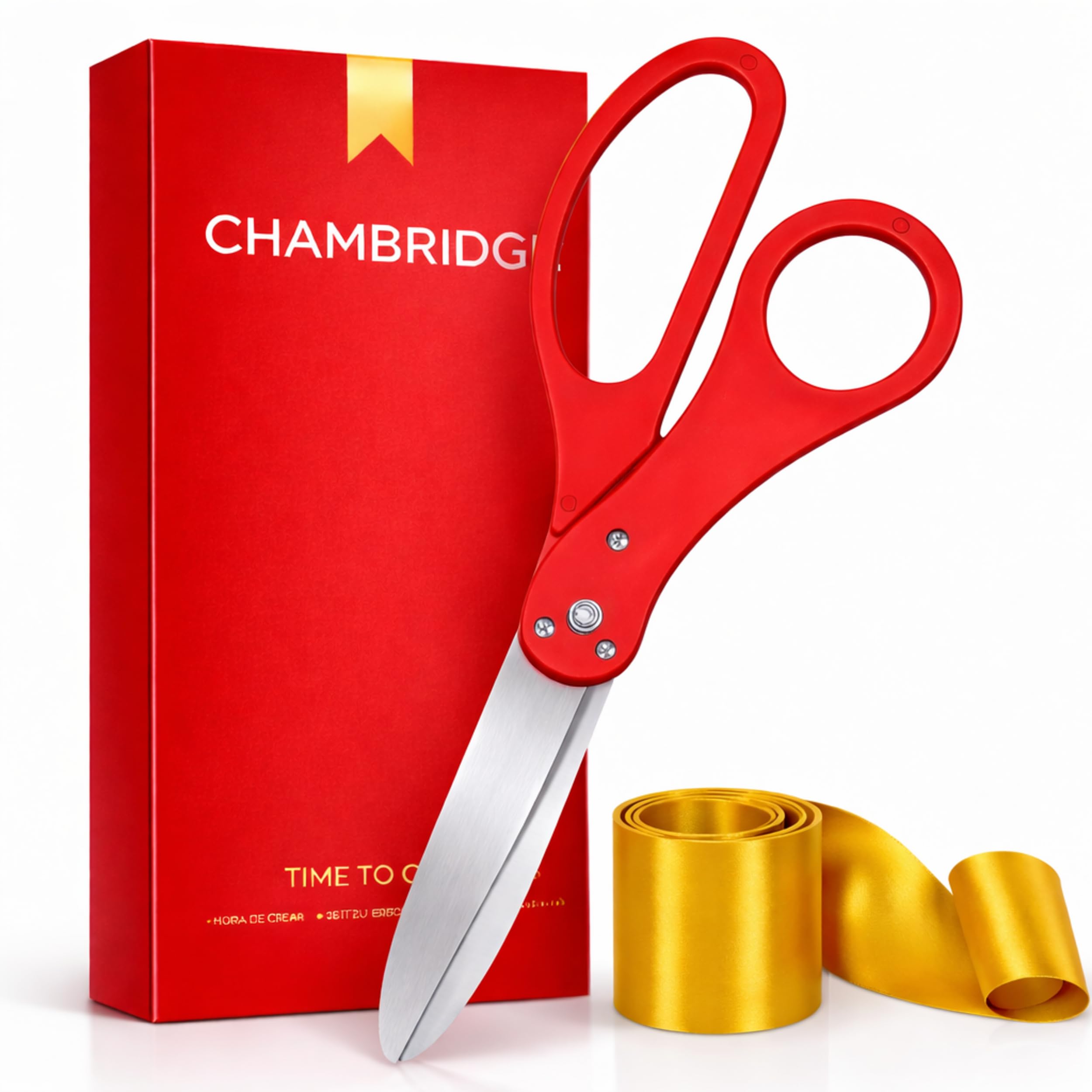 20” Grand Opening Ceremony Kit – Ribbon Cutting Kit 20 Inch Giant Scissors with Gold Ribbon for Inaugurations and Ceremonies Giant Red Scissors for