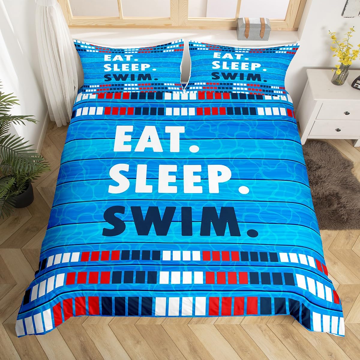 Parure de lit natation bleu foncé idéale pour décorer la chambre d'un adolescent