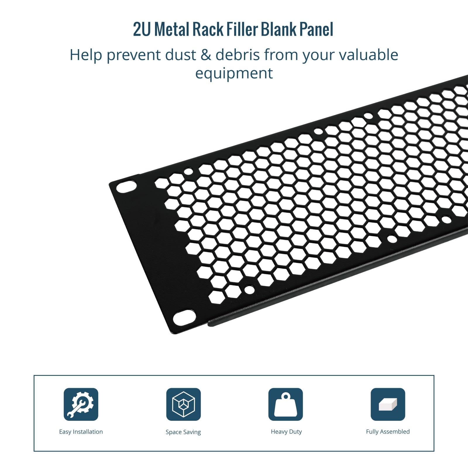 Tecmojo Pannello Cieco Ventilato da 10 Pollici 2U per Montaggio su Rack, Pannello Cieco in Acciaio per Armadi Server Larghi 10 Pollici, Armadi di Rete, Centri Dati, Laboratori Domestici, 2 Pezzi, Nero