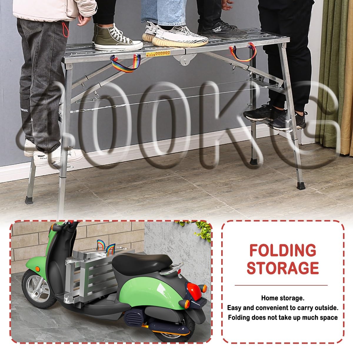 Plataforma de andamio Ajustable con trampilla - Capacidad de Carga de 880 Libras - Plataforma de Trabajo Multifuncional - Escalera Plegable portátil de Acero galvanizado para Limpieza y trab