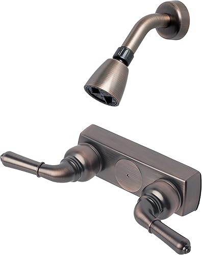 Miniatura 1 de Laguna Brass 3330BZ4010BZ Válvula de ducha de dos manijas no metálica de 4 pulgadas con acabado de bronce cepillado con cabezal de ducha