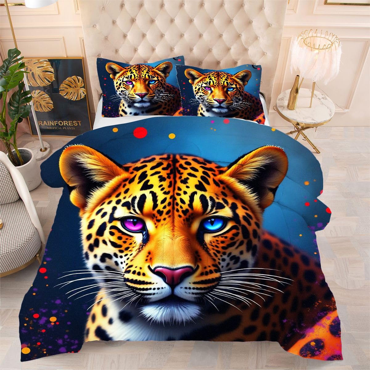 Couette 240 x 260 cm léopard hétérochromatique lavable pour éliminer la literie rêche