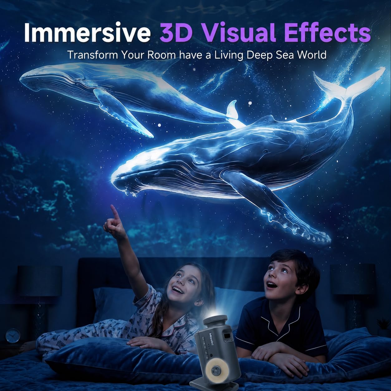 Projecteur 3D, 60 thèmes HD 3D Galaxy avec haut-parleur Bluetooth et télécommande, minuterie 1h/2h, veilleuse pour chambre à coucher, décoration d'intérieur, fête, cadeau d'anniversaire pour
