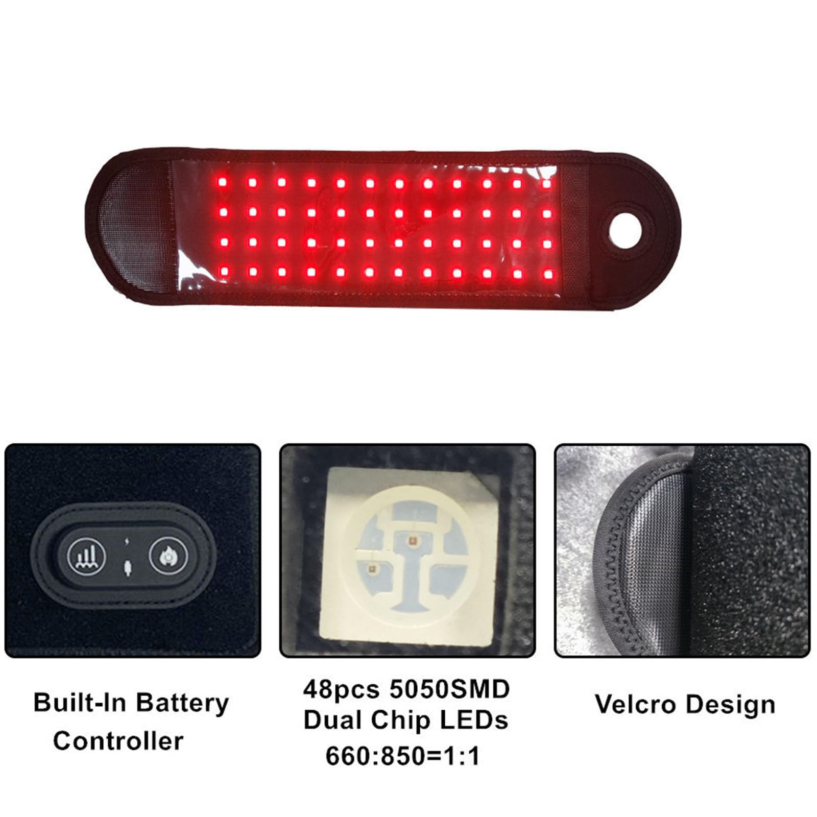 Cinturón de terapia de luz roja, dispositivo infrarrojo de 660 nm y 850 nm para alivio del dolor y recuperación, ideal para apoyo de muñeca, rodilla y músculo, promueve la curación y la comodidad