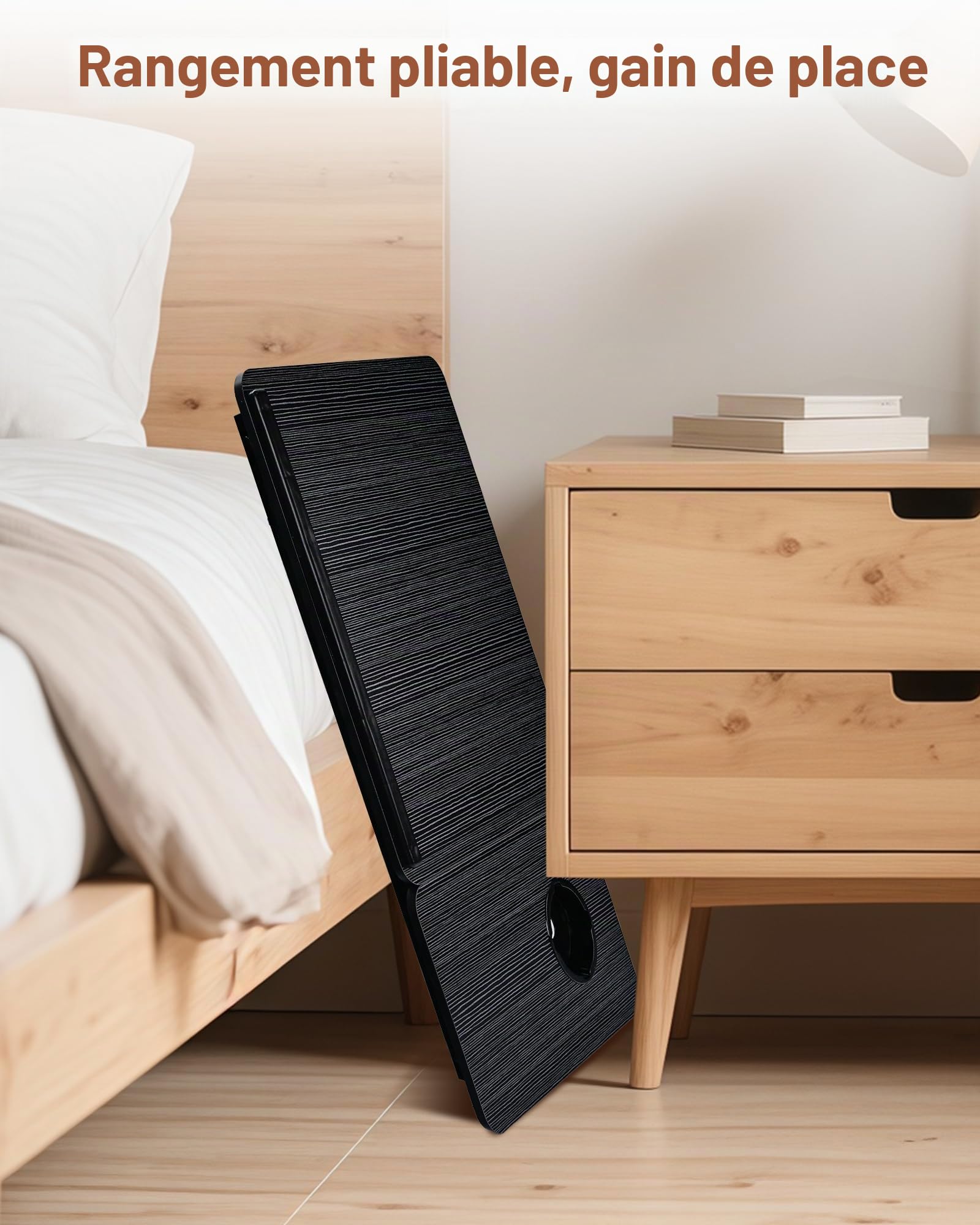 Plateau de Lit Pliable 55.5x32x25cm - Table de Lit avec Support Ordinateur Portable, Support Livre et Porte-Gobelet, 5 Positions Inclinaison jusqu'à 20kg (Noir)