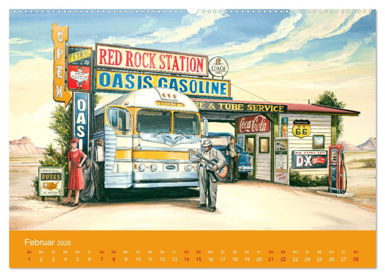 Route US 66 Momente Gemälde von Georg Huber (hochwertiger Premium Wandkalender 2026 DIN A2 quer), Kunstdruck in Hochglanz: Amerika Impressionen (CALVENDO Mobilitaet)