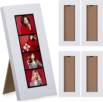 Briwooody 4 Pack Photo Booth Frames 2x6, Wood Photo Strip Frame,White