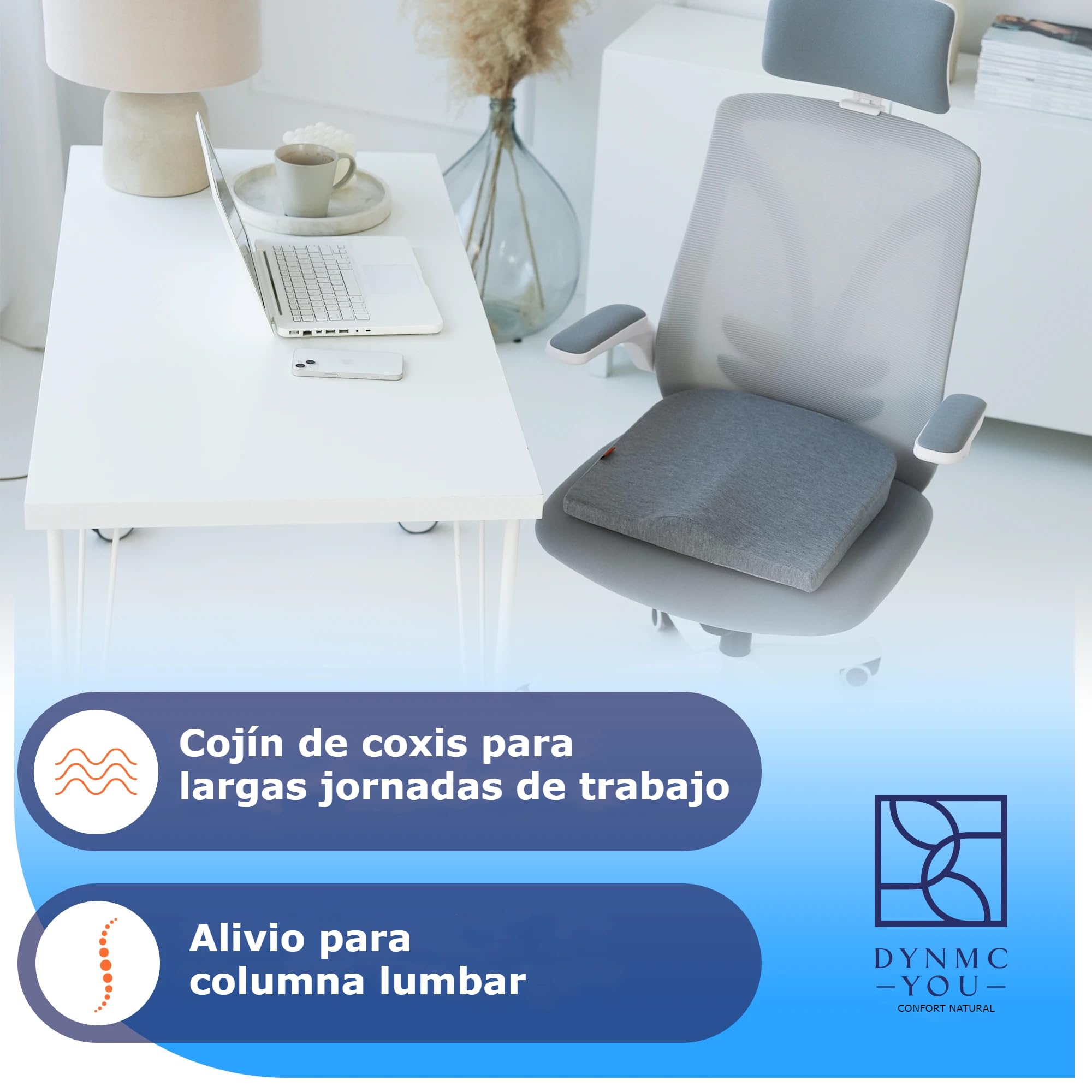 Cojín Cuña Silla Media Dura H3 - Prueba Muy Buena - [Desarrollado con Fisioterapeutas] - Cojín de Asiento Ergonómico Silla de Oficina & Co - Alivia la Espalda y Aumenta la Comodidad de Asiento