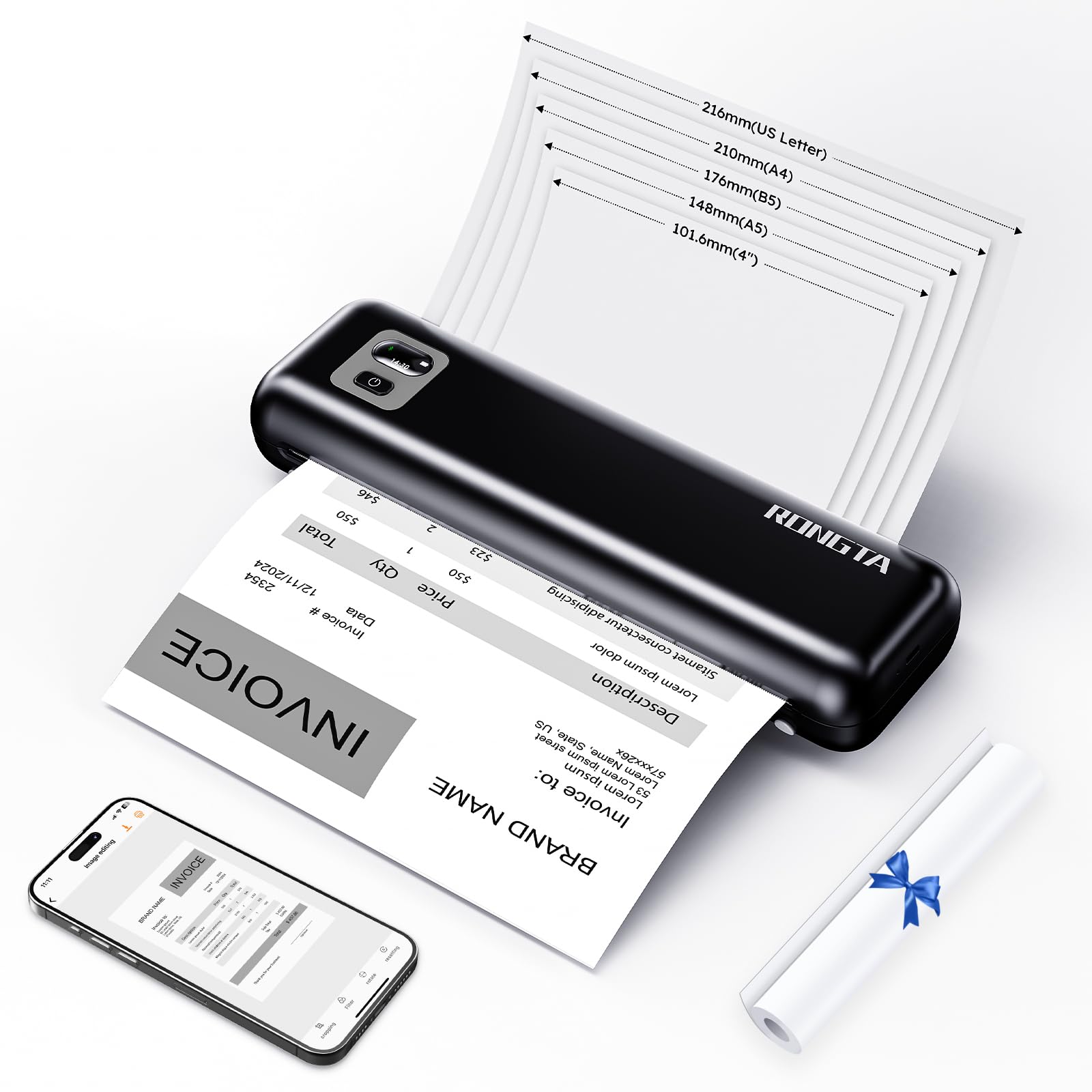 Rongta Portable Printer Wireless for Travel, F82 Inkless Bluetooth&WiFi Thermal Printers 300DPI, Compatible with iOS, Android, Laptop, Support 8.5"x11" US Letter&A4 for Office, Home, Car, Black-image-13