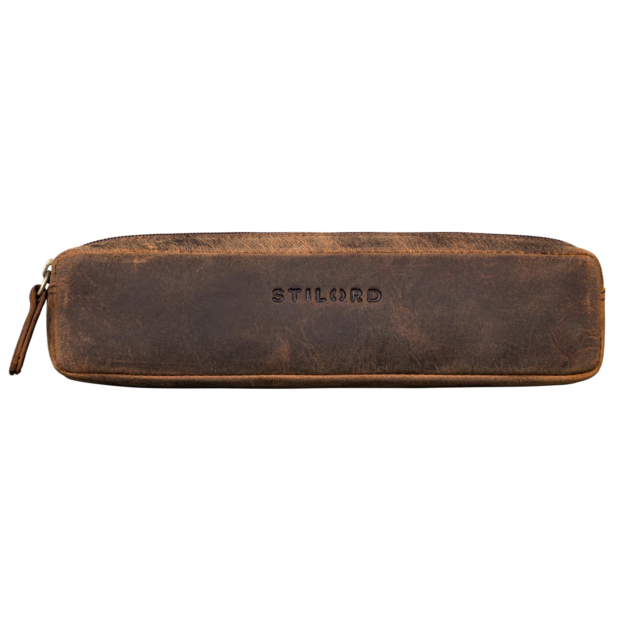 STILORD "Preston" Pencil Case Leather Vintage Pen Pouch Round Organiser Gift for Women Men Stationary Slim in Genuine Leather Colour:Kreta - Image 2