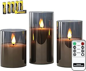 Rhytsing Gray Glass LED Candles with Remote
