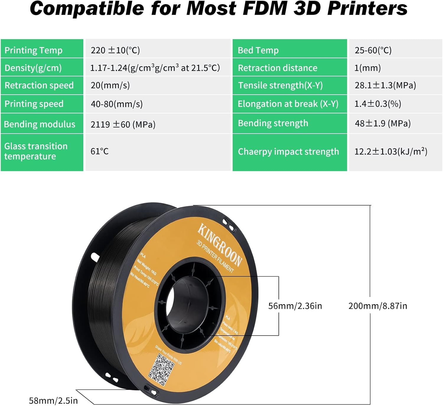 Kingroon PLA 3D Printer Filament, Dimensional Accuracy +/- 0.02 mm, 1 kg Spool(2.2lbs), 1.75 mm,Black - Image 7