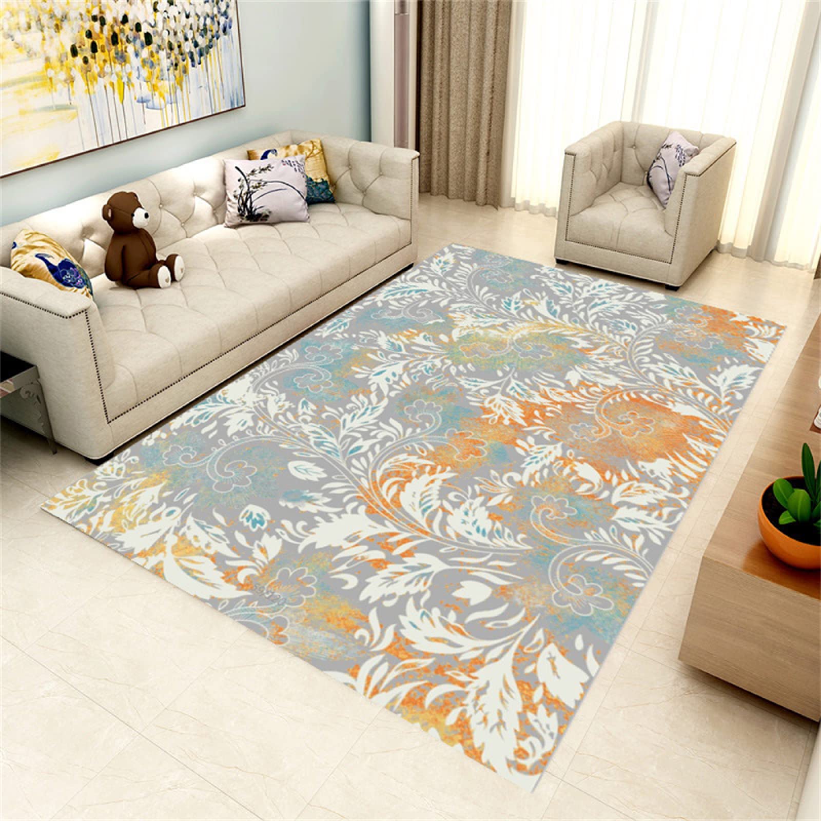 Tapis salon design moderne multicolore 100x160 cm pour grand salon et salle à manger élégante