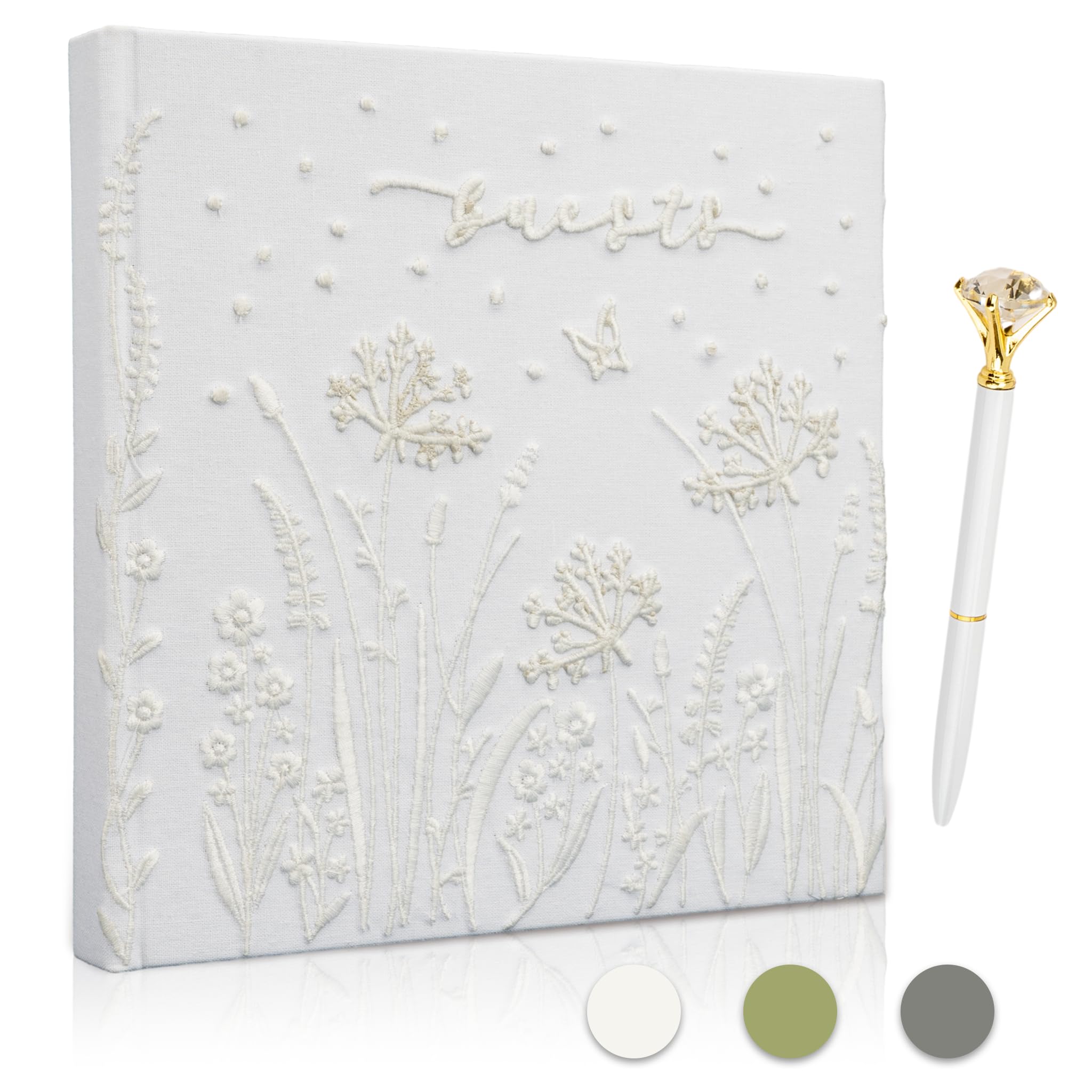 Gatyko Embroidered Wedding Guest Book—The Perfect Polaroid Guest Book for Wedding Receptions， Birthdays, Baby Showers, and Special Events with 3 Photo