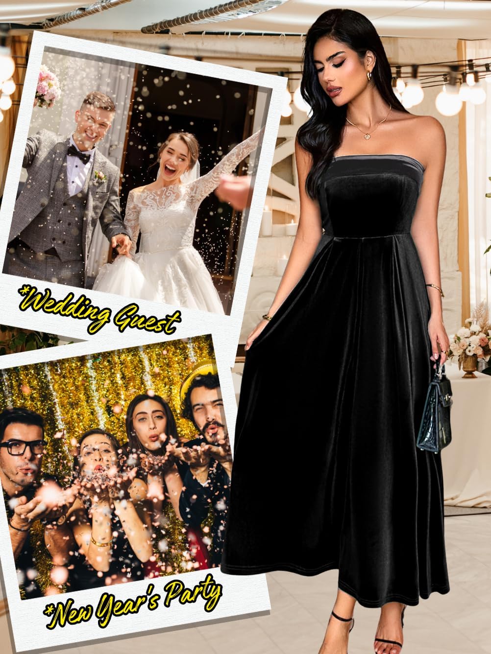 Kaei&Shi Velvet Maxi Dress,Strapless Formal Dresses for Women,Elegant Christmas Party Evening Gowns - Image 3