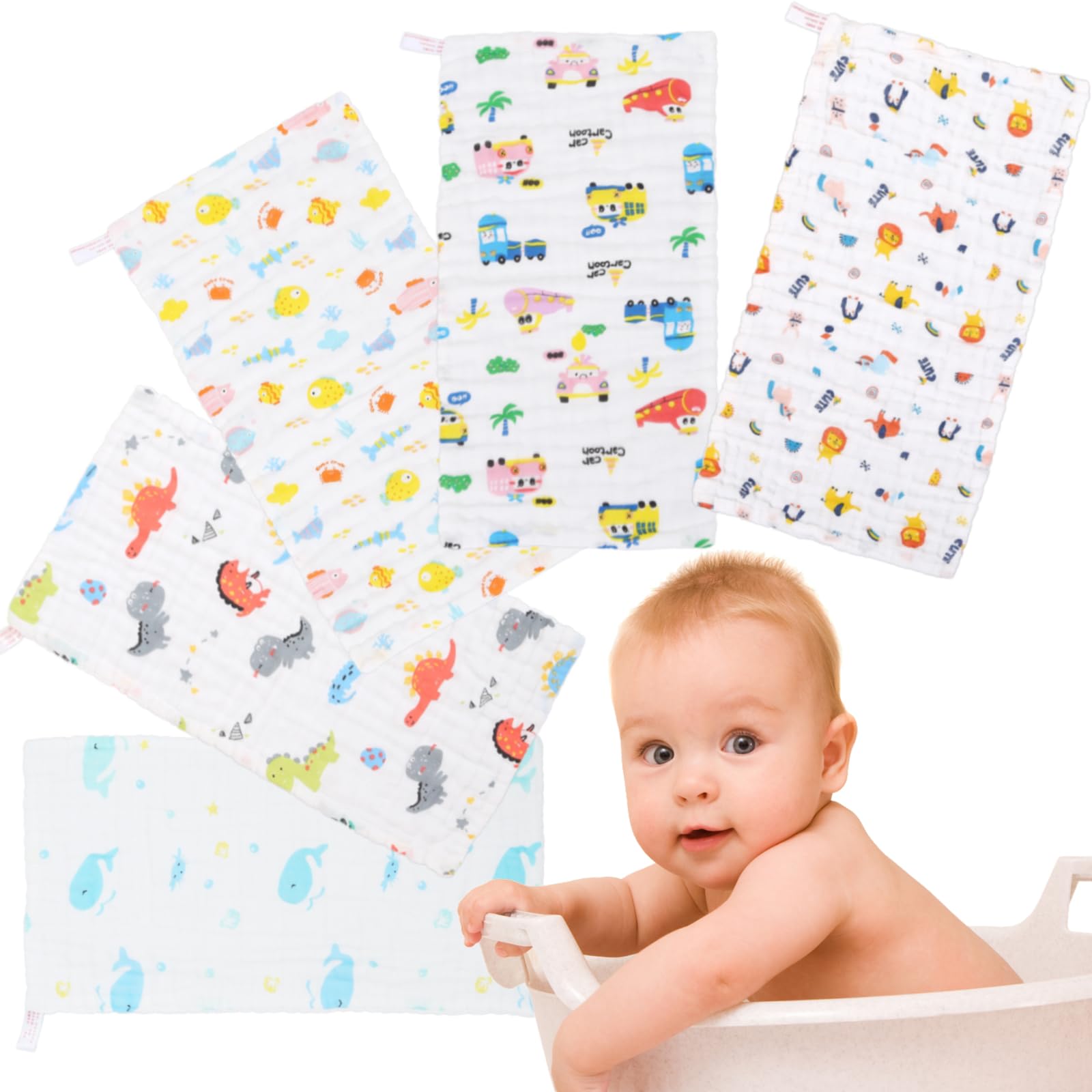 DKDDSSS Muselinas Bebe Algodon 50x25cm, 5 Piezas Toalla Facial Infantil, Suaves Toallas De Muselina Gasas para Bebes, Paños de Muselina para Niños Bebes Nacidos