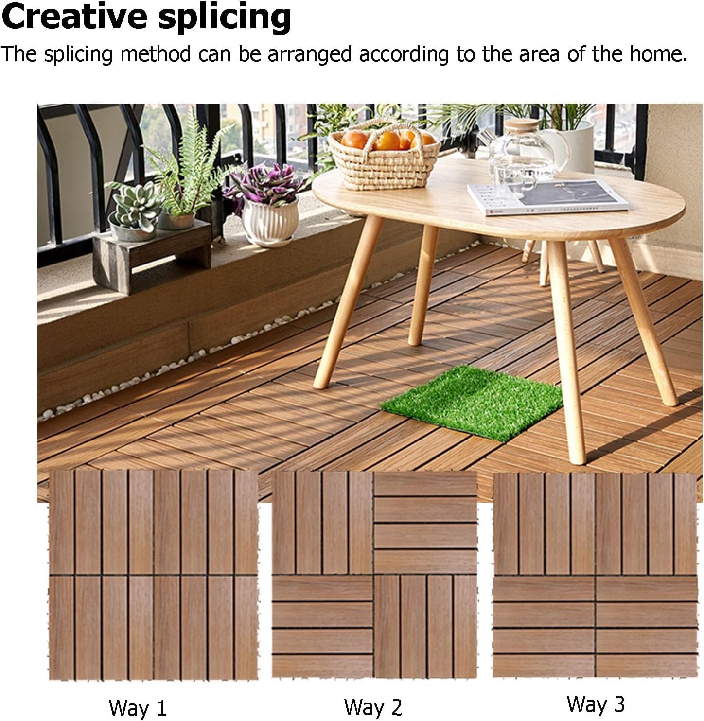 Dalles et lames de terrasse en composite, Tuiles de terrasse extérieures composites en bois imbriquées, paquet multicolore de 12(Grey)