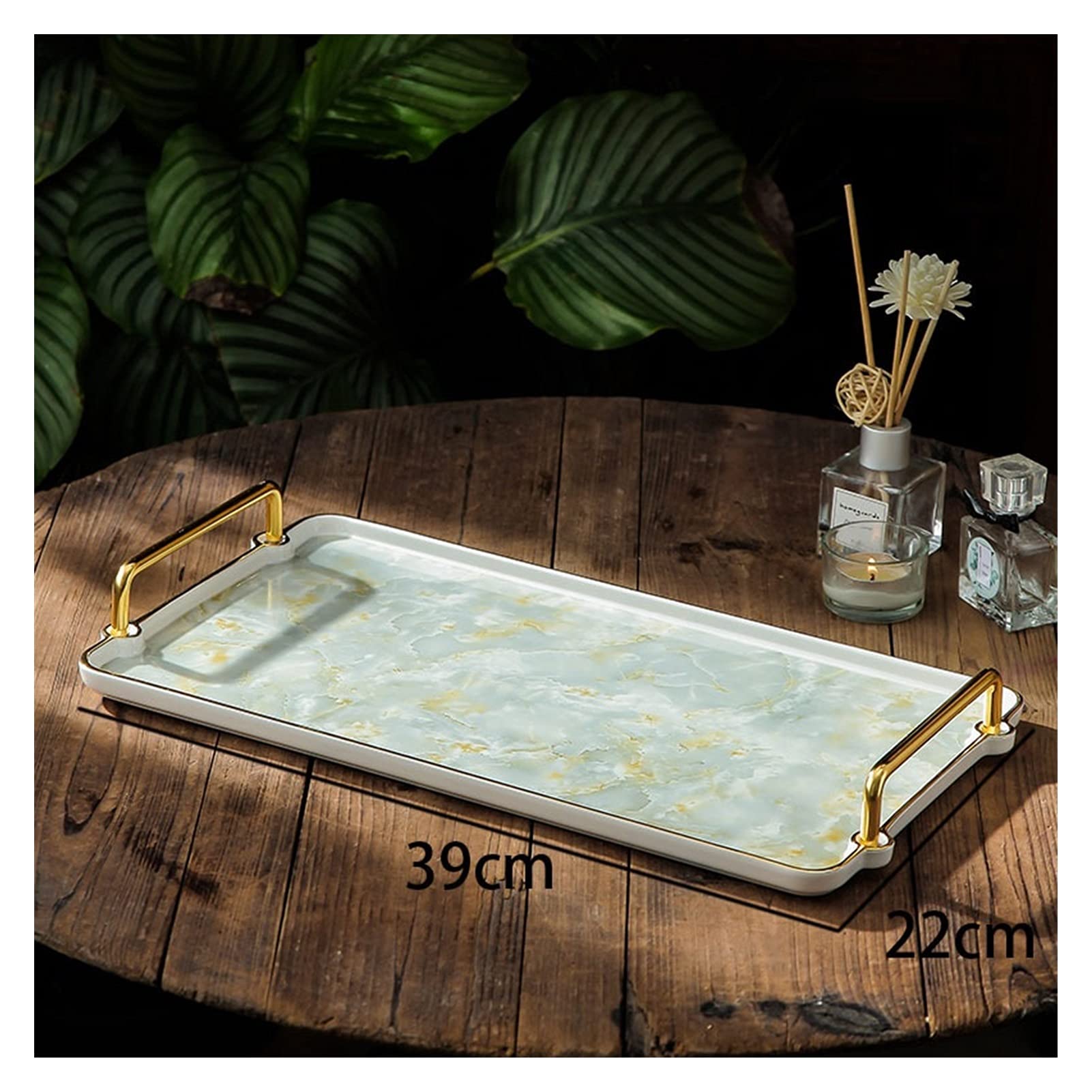 Bandejas Bandejas de Almacenamiento de cerámica Pintura Moderna Americana Placas de té Placas de Postre Joyería Joyería Cosmética Pantalla Bandeja Tray (Color : A-39x22cm)