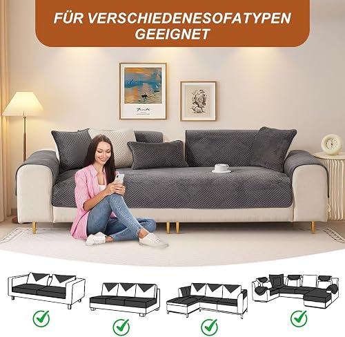 QHAIYYBF Soft Flannel Sofa Covers Washable - New Sofa Cushion Covers, Non-Slip Sofa Cover 1 2 3 Seater Couch Covers for Sectional Sofa, Sofa Slipcovers L Shape Furniture Protector - 2