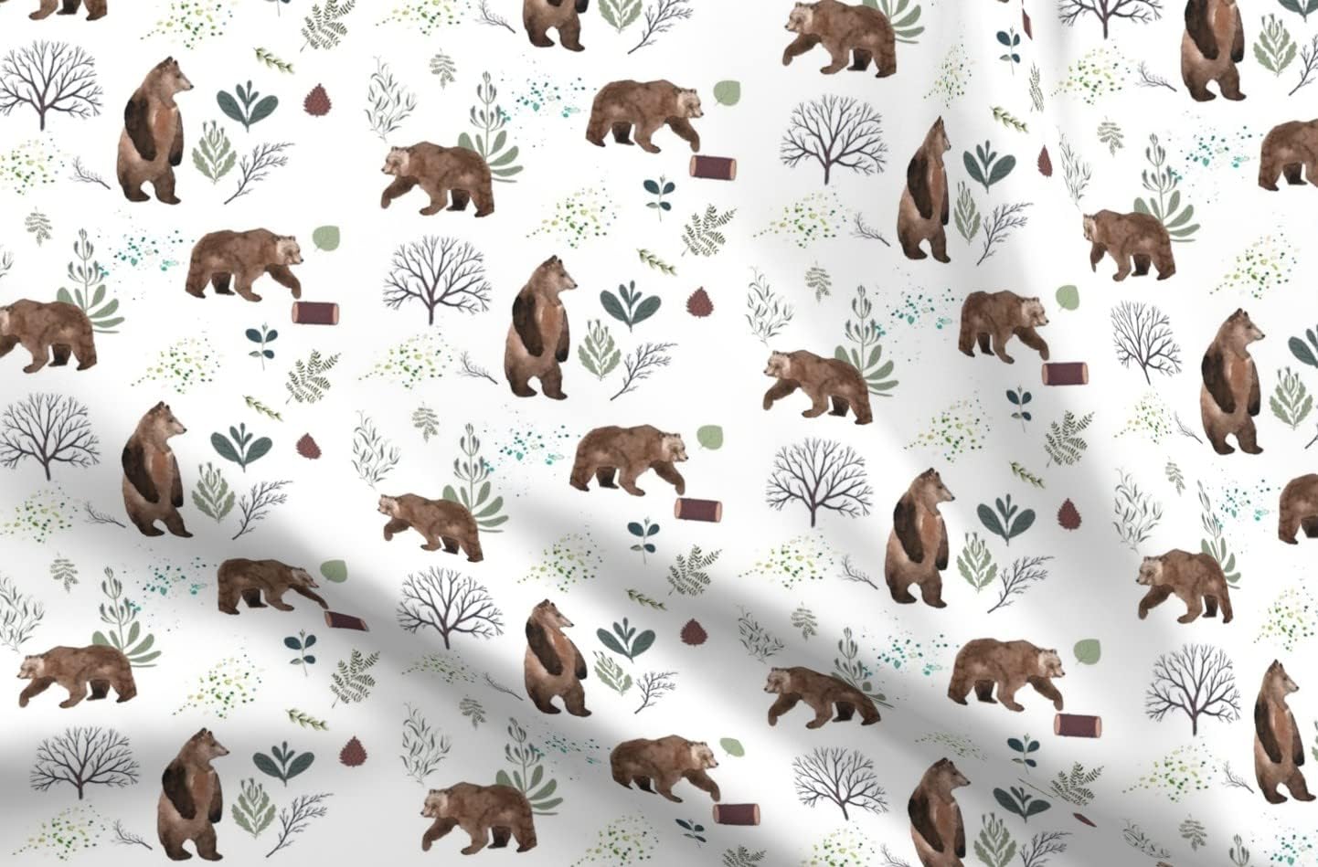 Spoonflower Fabric - Bears Bear Woodland Trees Boy Green Brown Printed on Petal Signature Cotton Fabric Fat Quarter - Sewing Quilting Apparel Crafts Decor