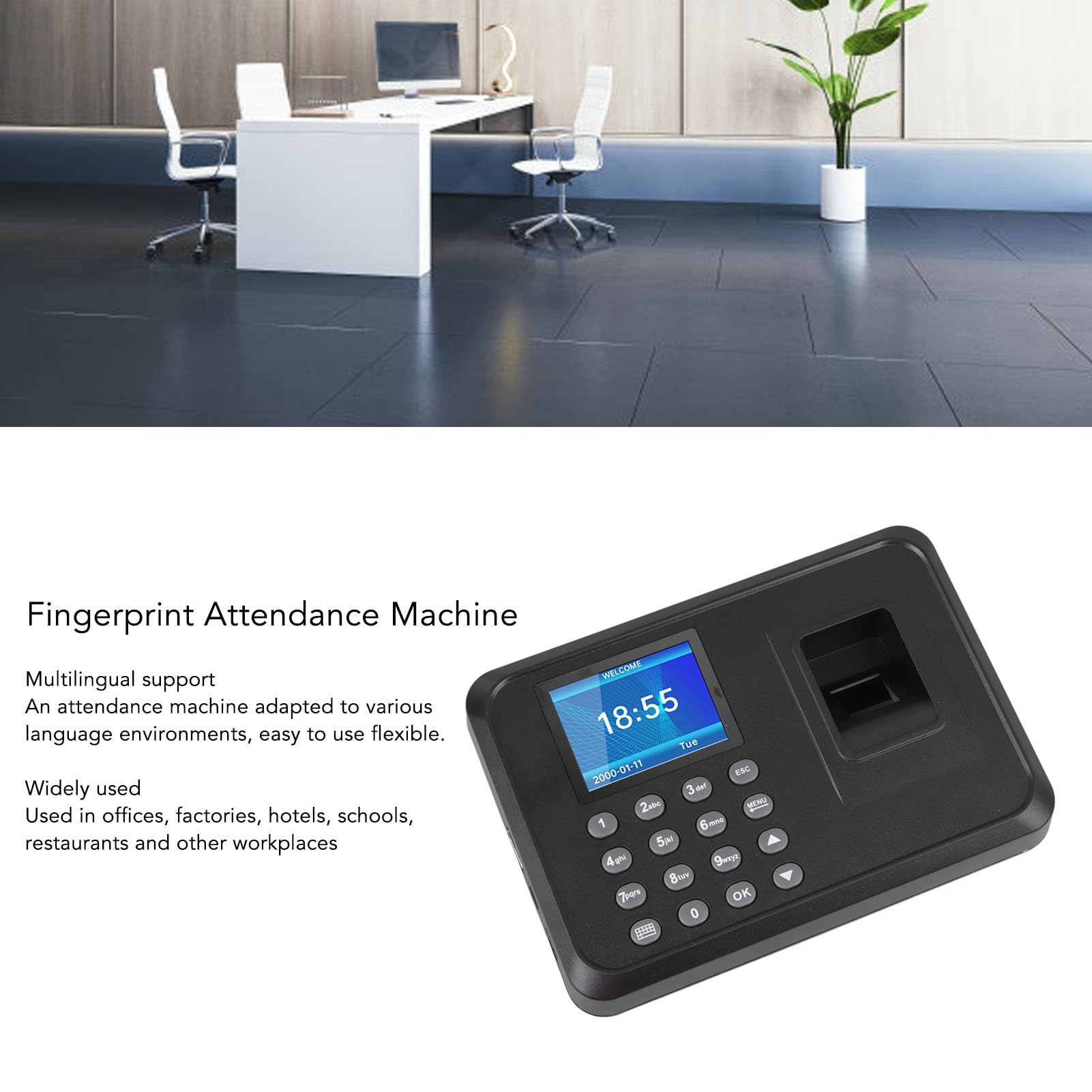 Precise Fingerprint Time Clock for Office, Fast Response, Accurate Attendance Record, Multilingual Support, User-Friendly Operation