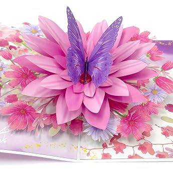 Geburtstagskarte Frau Rosa Blumen & Schmetterling 3D Pop Up Karte f r Frau Mama Oma Freundin Schwestern Blumen Geschenk Karte zum Hochzeit Jahrestag Valentinstag Muttertag