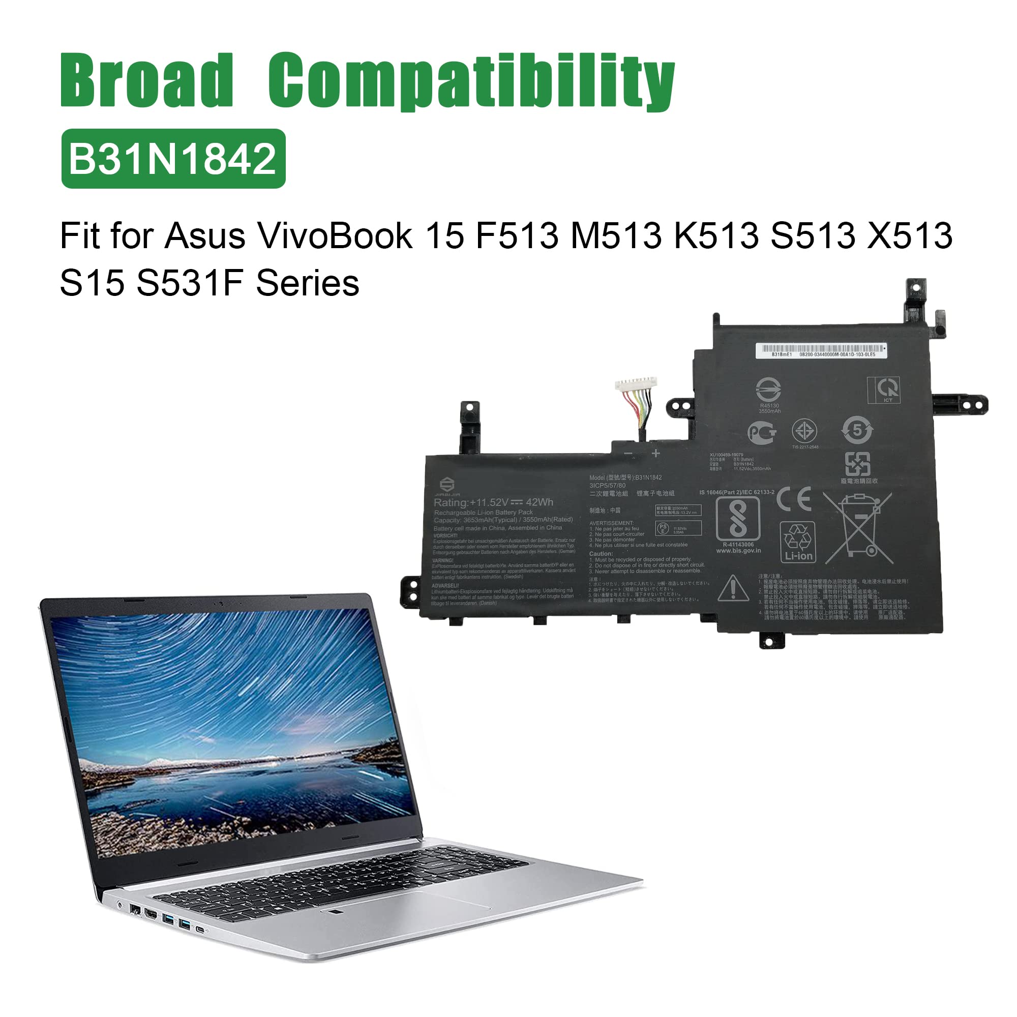 Amazon.com: JIAZIJIA B31N1842 Laptop Battery Replacement for Asus